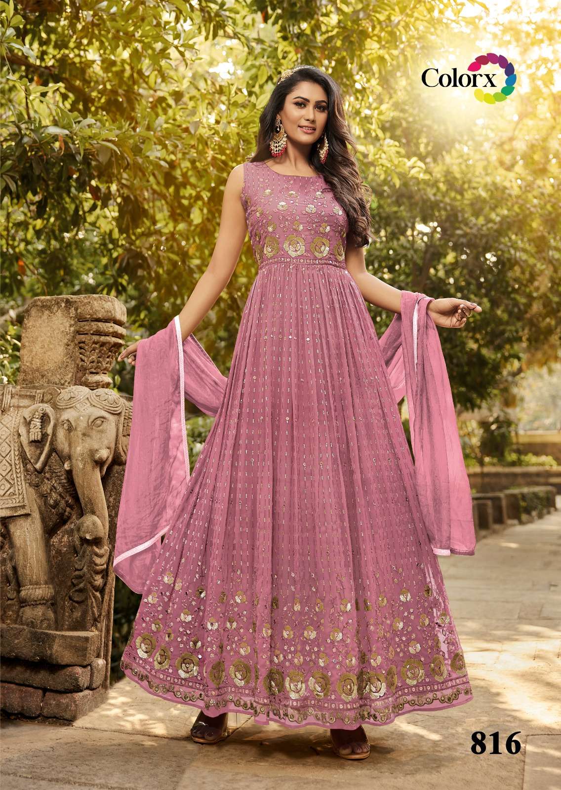 COLORX GOWN HEAVY GEOGETTE WITH SEQUNCE WORK  LONG GOWN  816